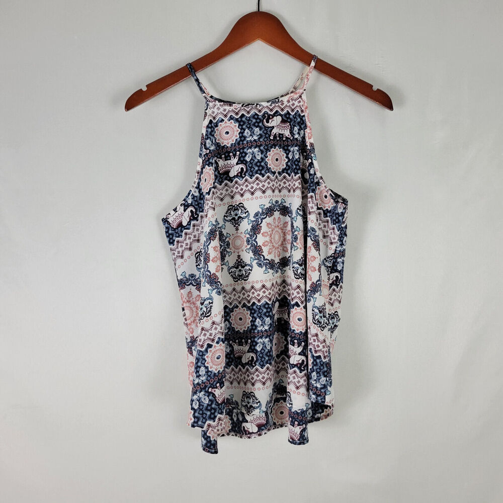 Wishful Park Shirt Women Small Spaghetti Strap Top Geometric Elephant‎ Keyhole